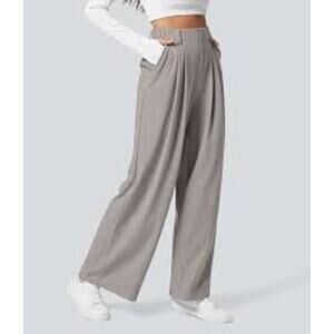 HALARA  High Waist Pocket Wide Leg Micro Waffle Pants Satellite Gray Small S